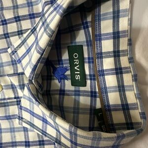Orvis White and Blue Plaid Casual Button-Down Shirt